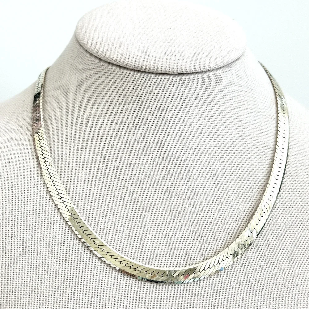925 Italy Sterling Silver Gold Vermeil Vintage 6.5MM Herringbone Chain Necklace - Picture 1 of 9